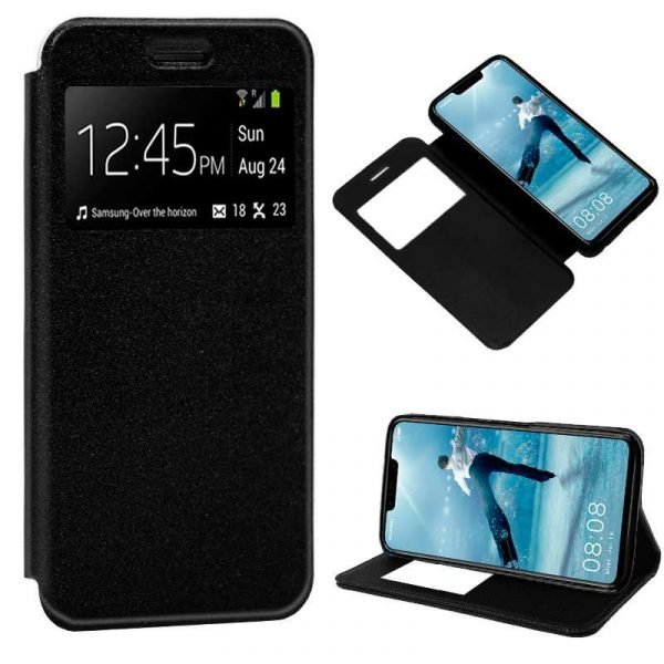 funda flip cover huawei p smart plus liso negro