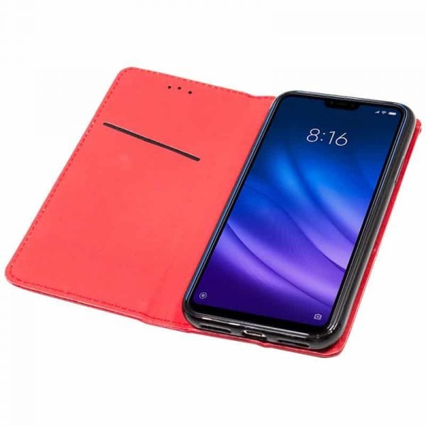 funda flip cover xiaomi mi 8 lite liso rojo3