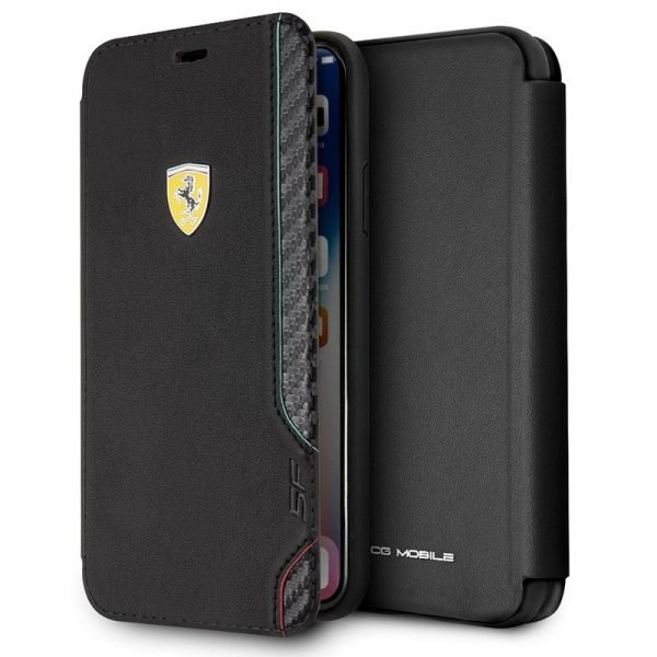 funda flip cover iphone xs max licencia ferrari negro1