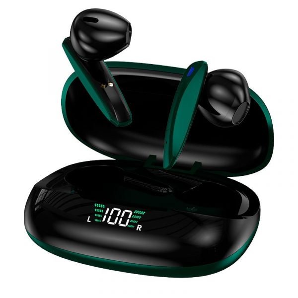 auriculares stereo bluetooth dual pod earbuds inalambricos tws lcd cool shadow verde