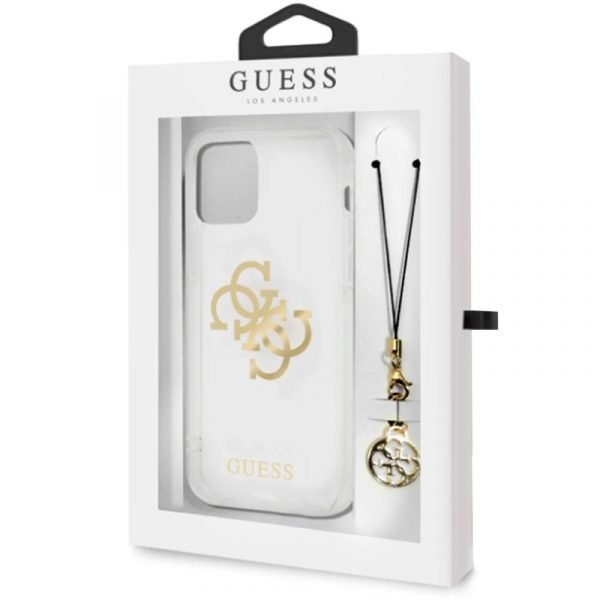 carcasa cool para iphone 12 pro max licencia guess transparente colgante dorado 1